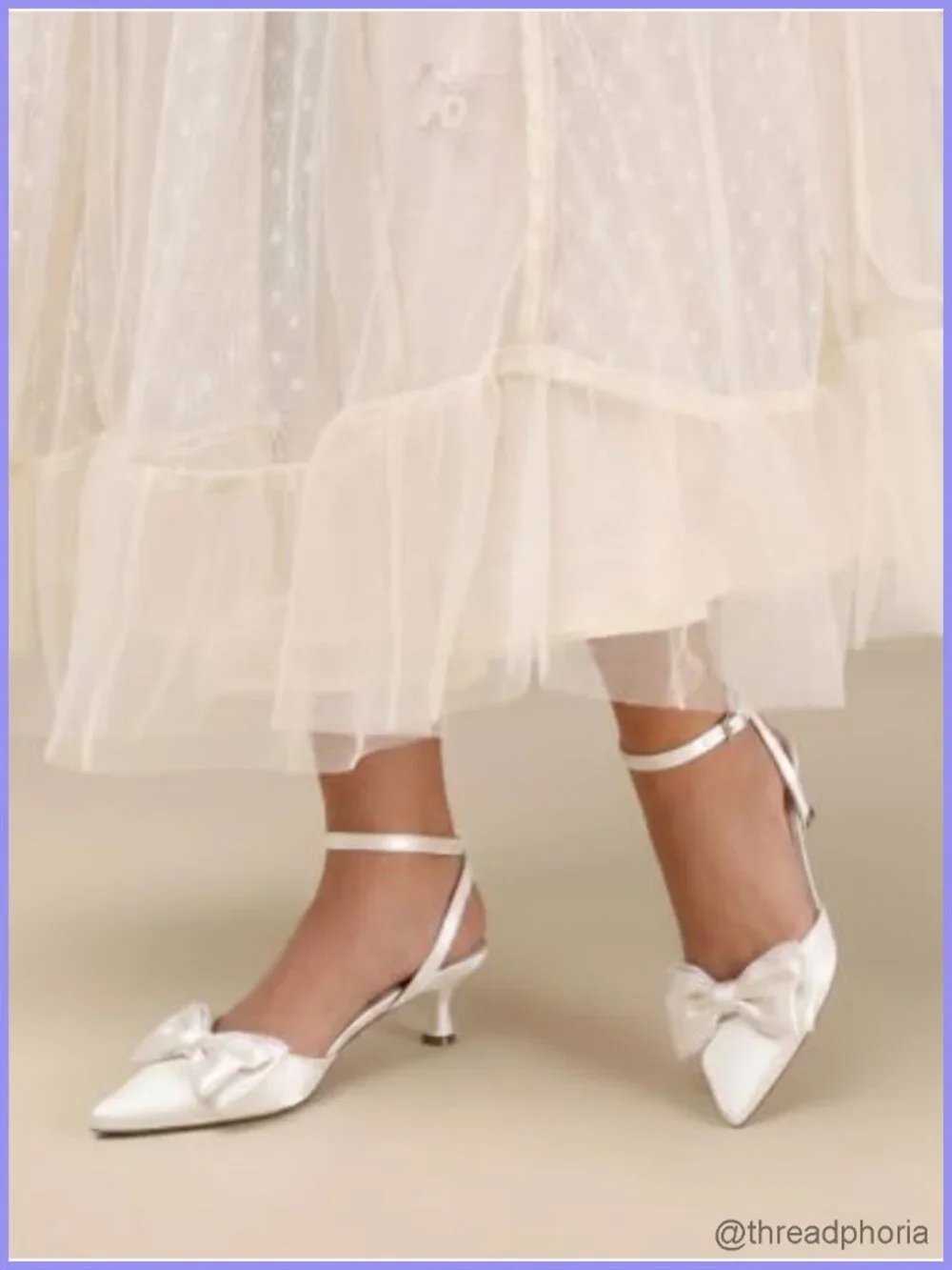 Satin Kitten Heel Pumps with Bow Pearl Ankle Strap Pointed Toe Wedding Dress
